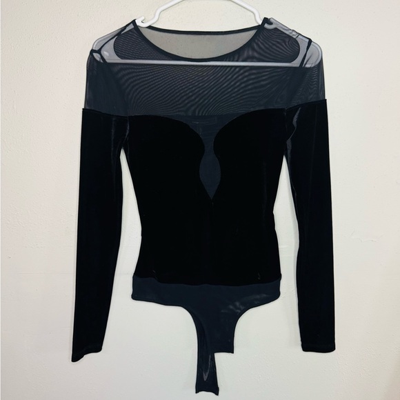 bcbgmaxazria velvet and mesh black bodysuit - Picture 8 of 9
